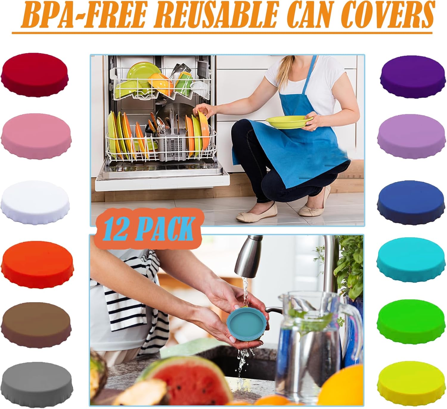 12 Pack Silicone Soda Can Lids - Reusable Colorful Drink Can Covers - Spill-proof Dust-proof Soda Lid - Food Grade Protector for Coke, Beer, Energy Drink