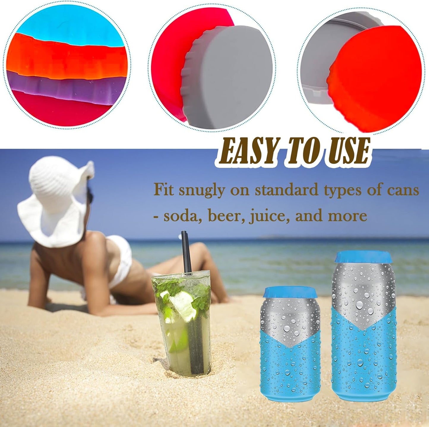 12 Pack Silicone Soda Can Lids - Reusable Colorful Drink Can Covers - Spill-proof Dust-proof Soda Lid - Food Grade Protector for Coke, Beer, Energy Drink