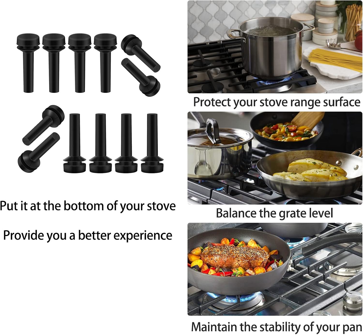 12-Pack WB02X24790 Rubber Grate Feet Replacement for GE Stove - Cafe Gas Range Burner Grate Pads & Protectors
