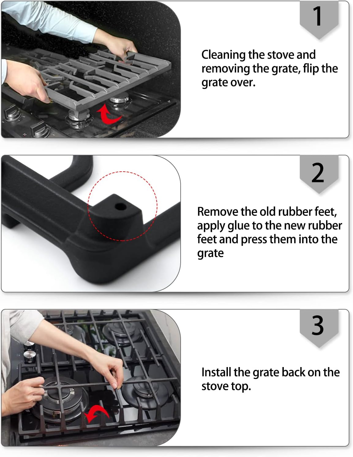 12-Pack WB02X24790 Rubber Grate Feet Replacement for GE Stove - Cafe Gas Range Burner Grate Pads & Protectors
