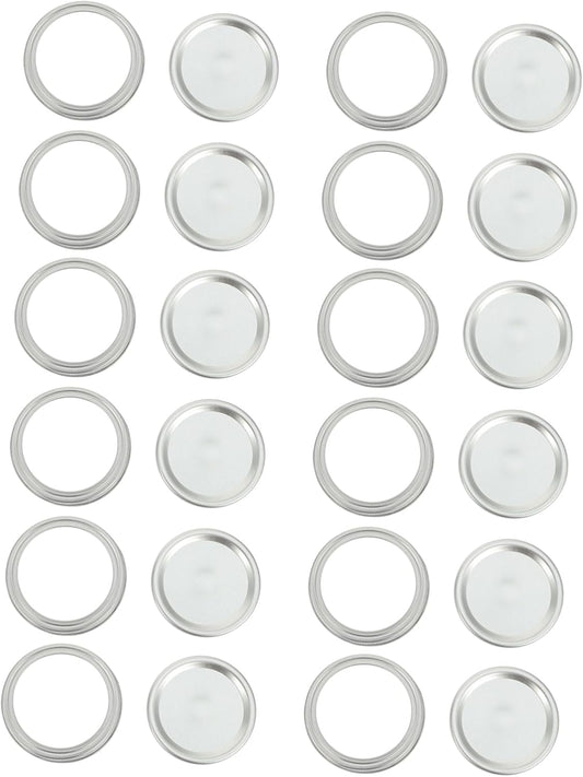 12 Pack Wide Mouth Mason Jar Lids Replacement Rings Bands - Silver Tinplate - for Canning Jars, Salad Mason Jars, BIUDECO