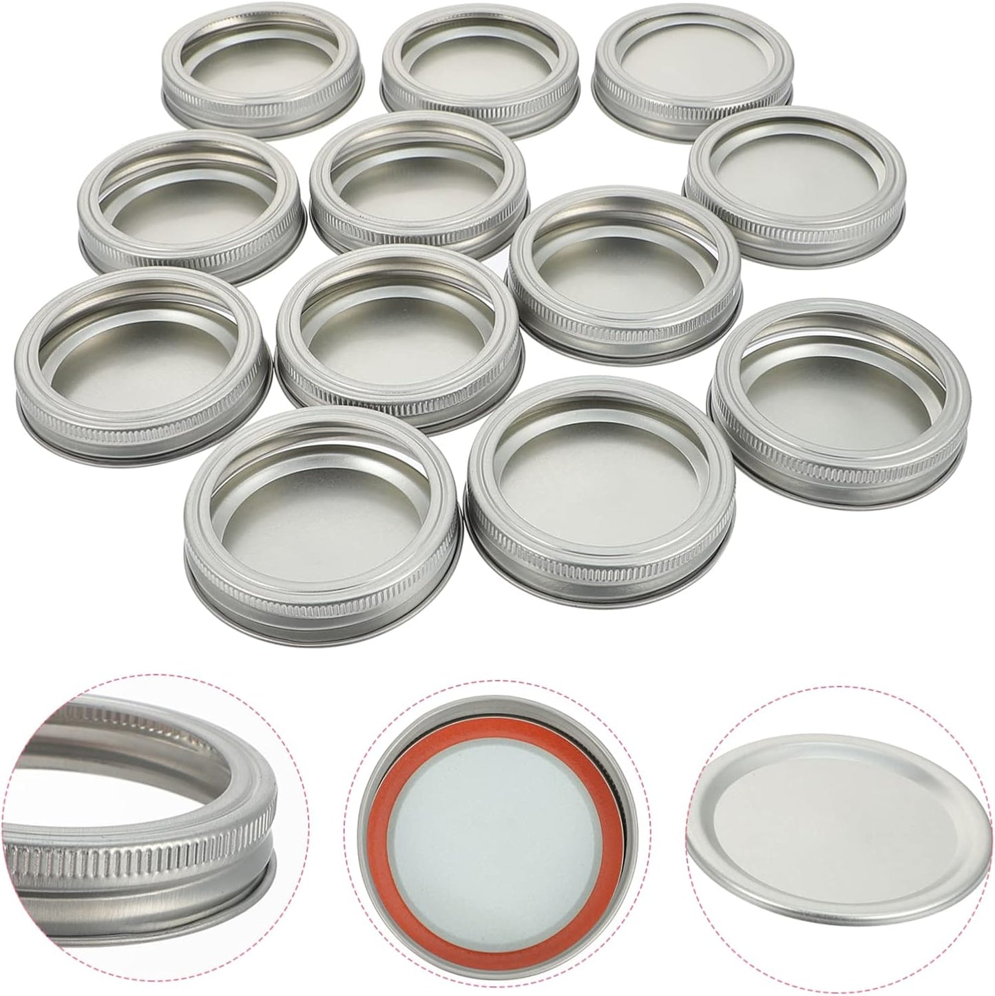 12 Pack Wide Mouth Mason Jar Lids Replacement Rings Bands - Silver Tinplate - for Canning Jars, Salad Mason Jars, BIUDECO