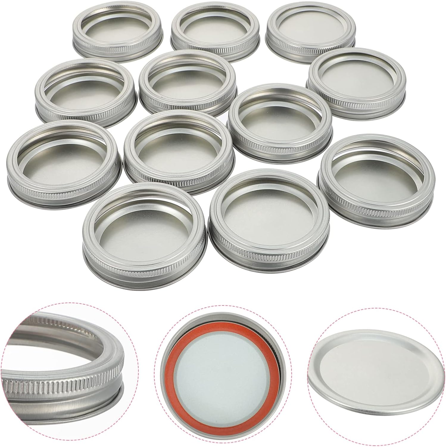 12 Pack Wide Mouth Mason Jar Lids Replacement Rings Bands - Silver Tinplate - for Canning Jars, Salad Mason Jars, BIUDECO