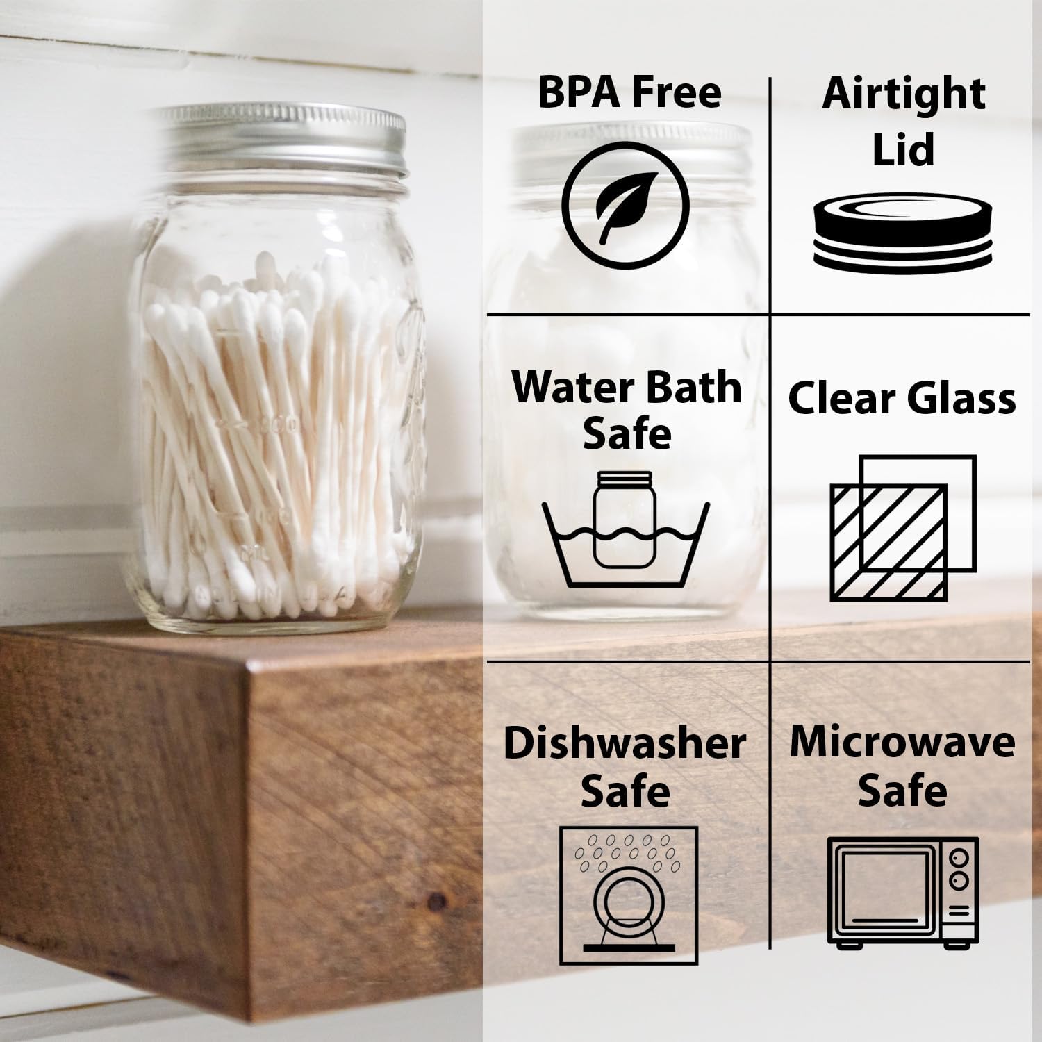 12 Pack Wide Mouth Quart Size Mason Jars with Airtight Lids and Bands - Ideal for Canning, Fermenting, Pickling, or DIY Projects - Made in USA - Includes Jar Opener