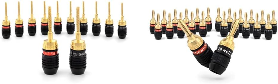 12 Pairs Sewell Deadbolt Flex Pin Banana Plugs for Spring Loaded Speaker Terminals - Gold Plated Speaker Plugs with Quick Connect