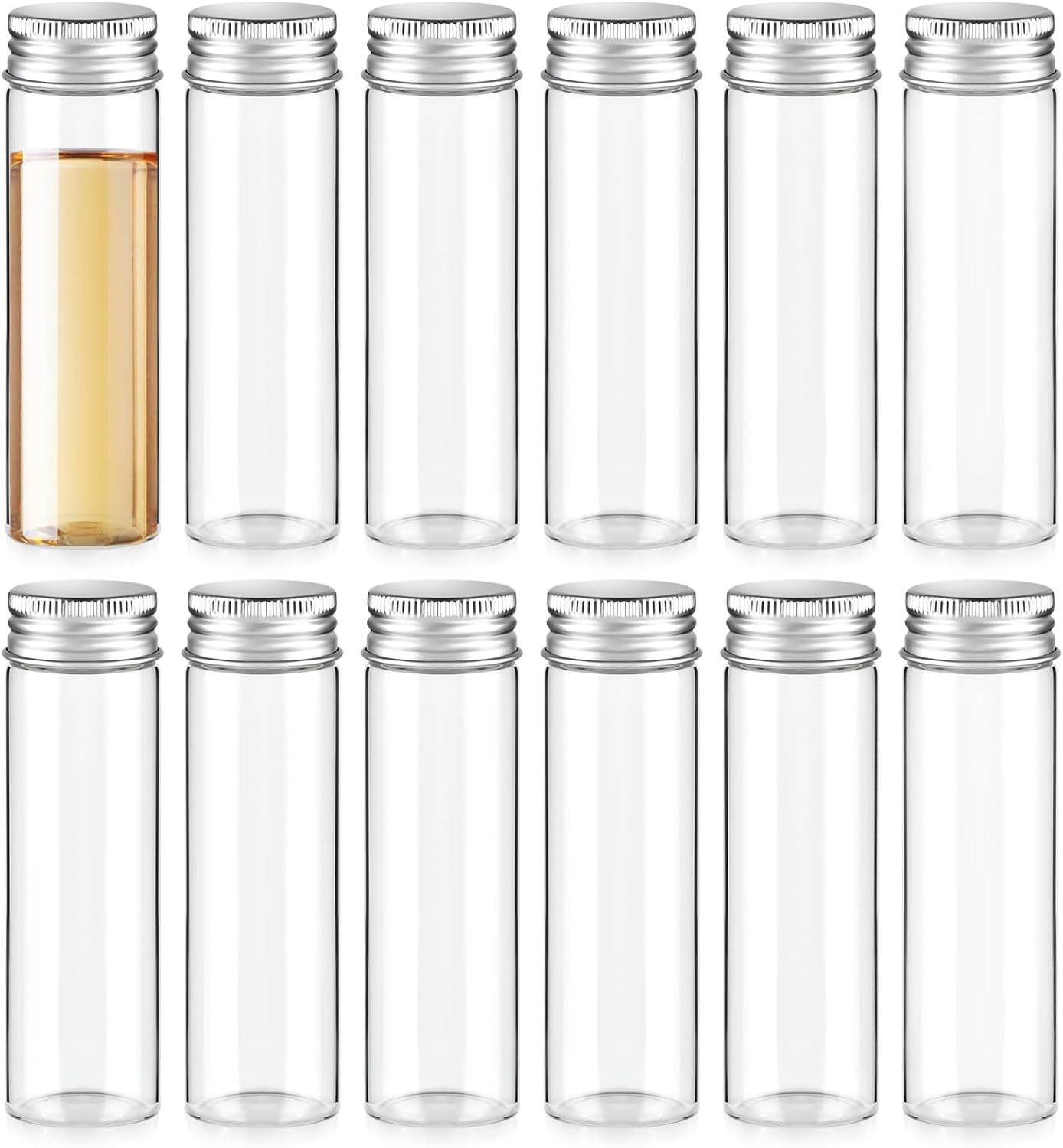 12 PCS 50 ml Glass Spice Jars with Aluminum Lids - Transparent Containers for Seasoning Storage, Home Kitchen, Camping, Gardening
