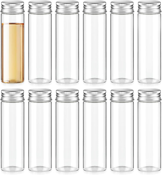 12 PCS 50 ml Glass Spice Jars with Aluminum Lids - Transparent Containers for Seasoning Storage, Home Kitchen, Camping, Gardening