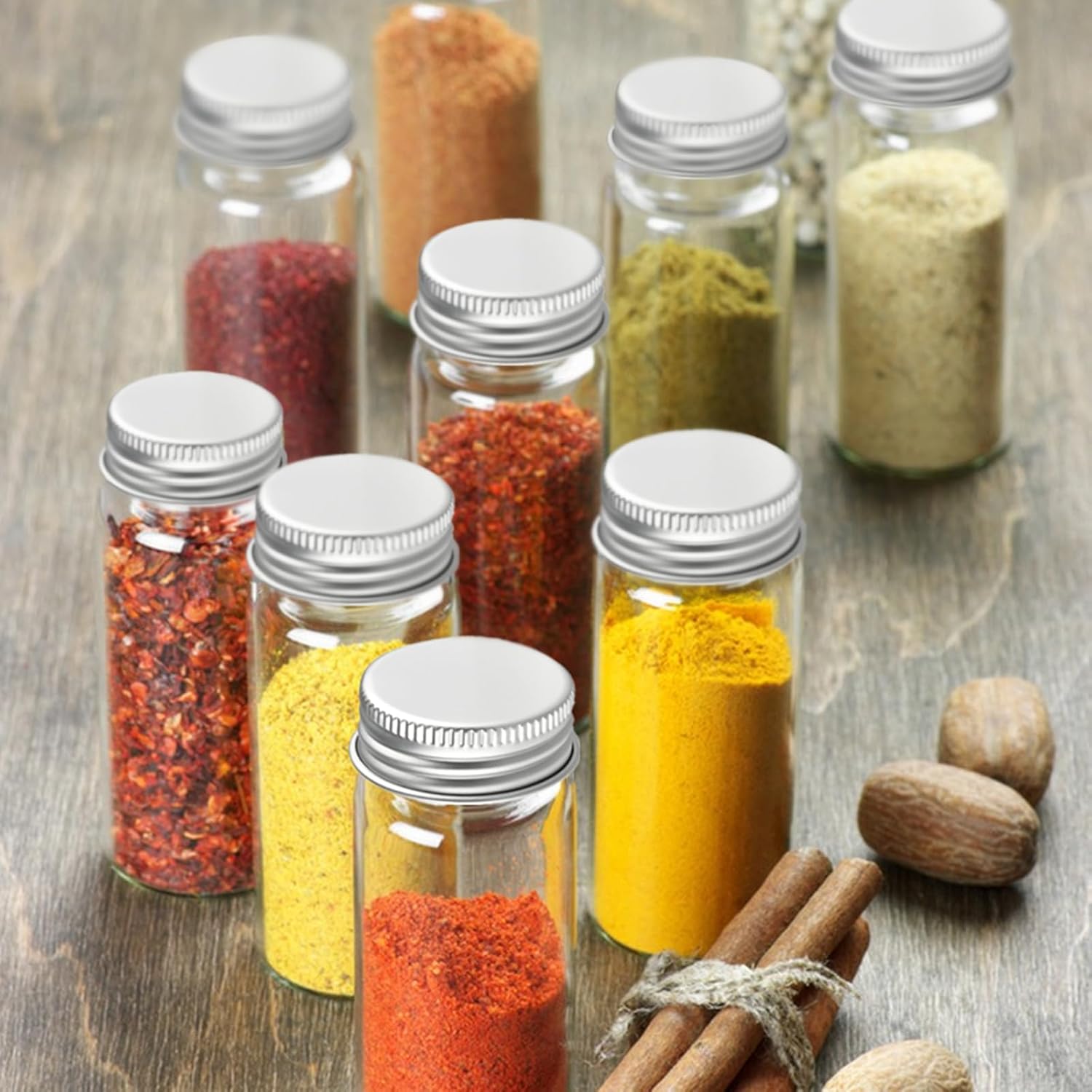 12 PCS 50 ml Glass Spice Jars with Aluminum Lids - Transparent Containers for Seasoning Storage, Home Kitchen, Camping, Gardening