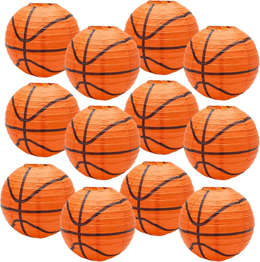 12 Pcs Basketball Paper Lanterns - 8 Inch Hanging Lanterns for Boys Room Ceiling Decor - Winspeed Basketball Theme Decoration