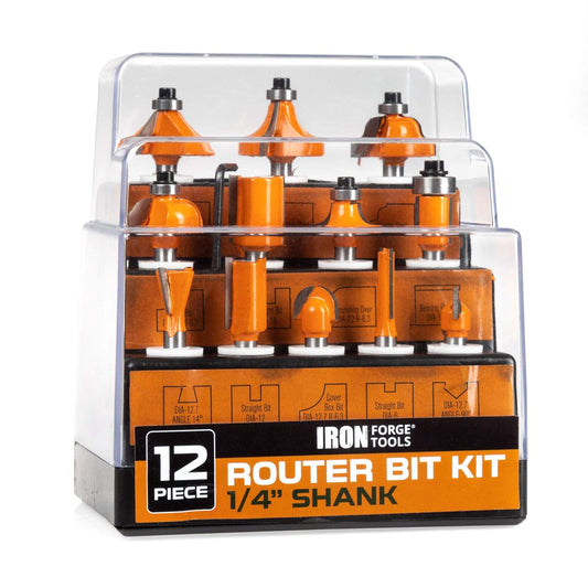 12-Piece 1/4 Inch Shank Router Bit Set for Woodworking, Home Improvement, and DIY Projects - Accessories for Woodworking by Iron Forge Tools