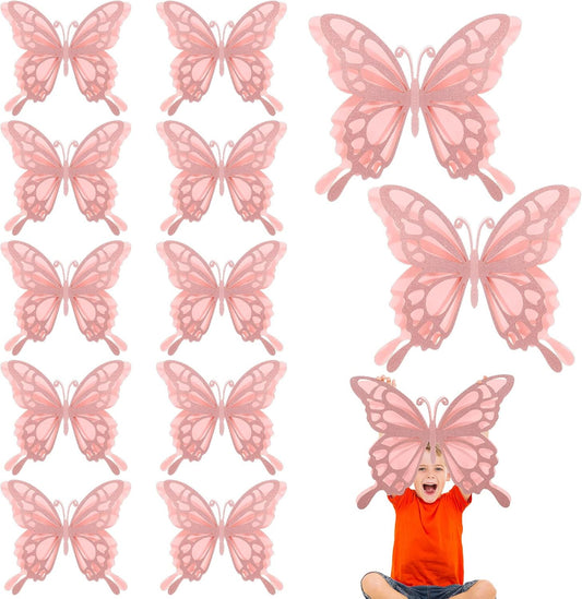 12-Piece 3D Large Butterfly Paper Sticker Set for Party Decorations - 2 Sizes - Champagne Color - Ideal for Birthdays, Baby Showers, and Weddings
