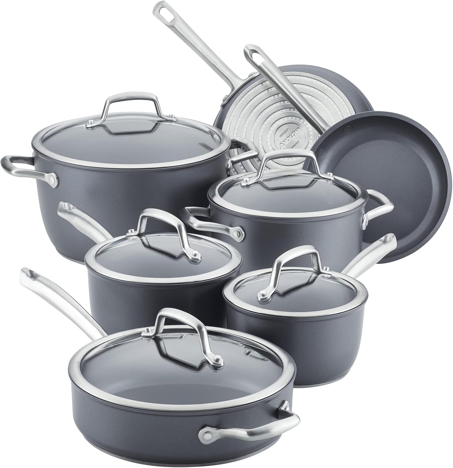 12 Piece Anolon Accolade Hard Anodized Nonstick Cookware Set in Moonstone Gray