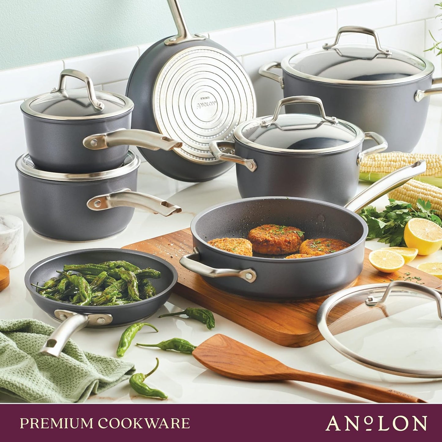 12 Piece Anolon Accolade Hard Anodized Nonstick Cookware Set in Moonstone Gray