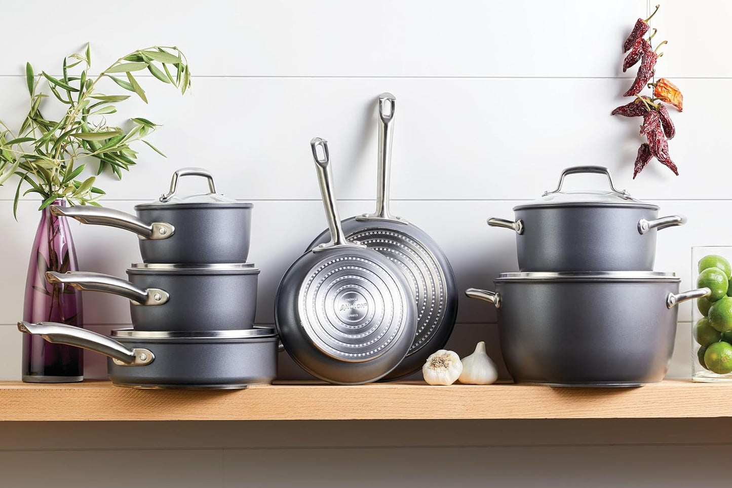 12 Piece Anolon Accolade Hard Anodized Nonstick Cookware Set in Moonstone Gray