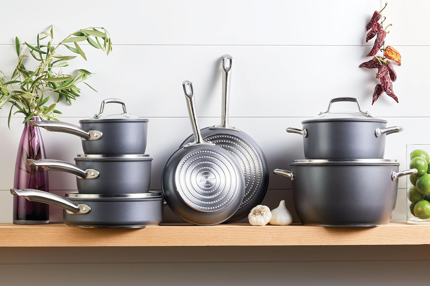 12 Piece Anolon Accolade Hard Anodized Nonstick Cookware Set in Moonstone Gray