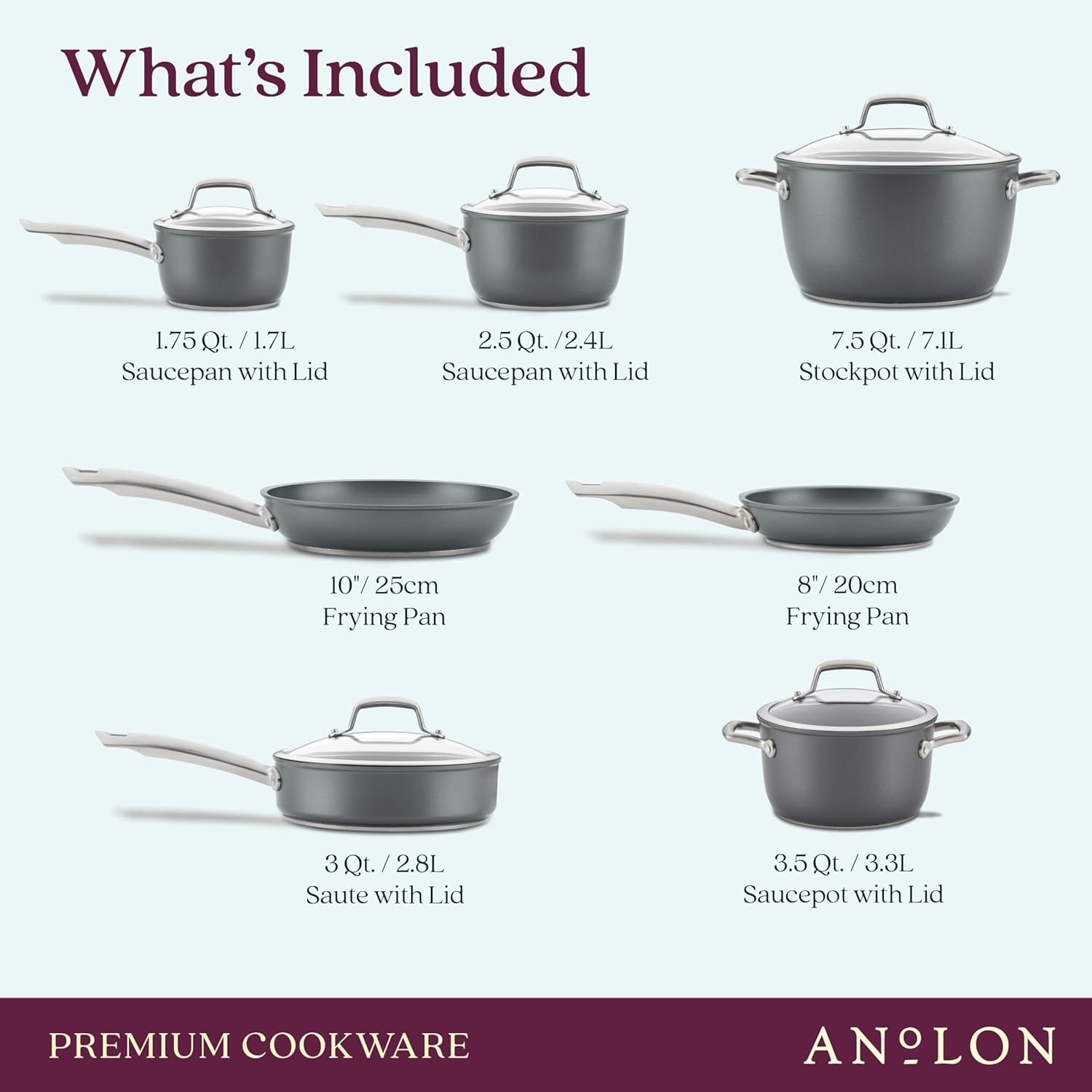 12 Piece Anolon Accolade Hard Anodized Nonstick Cookware Set in Moonstone Gray