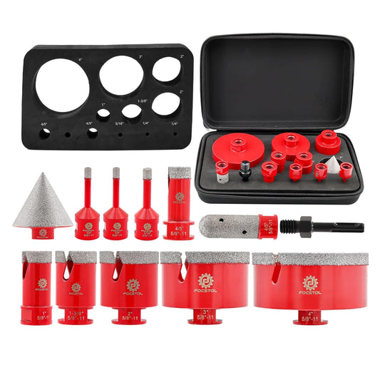 12-Piece Diamond Core Drill Bit Set for Porcelain, Ceramic Tile, Marble, Granite - 6 to 100mm Sizes + SDS Bit