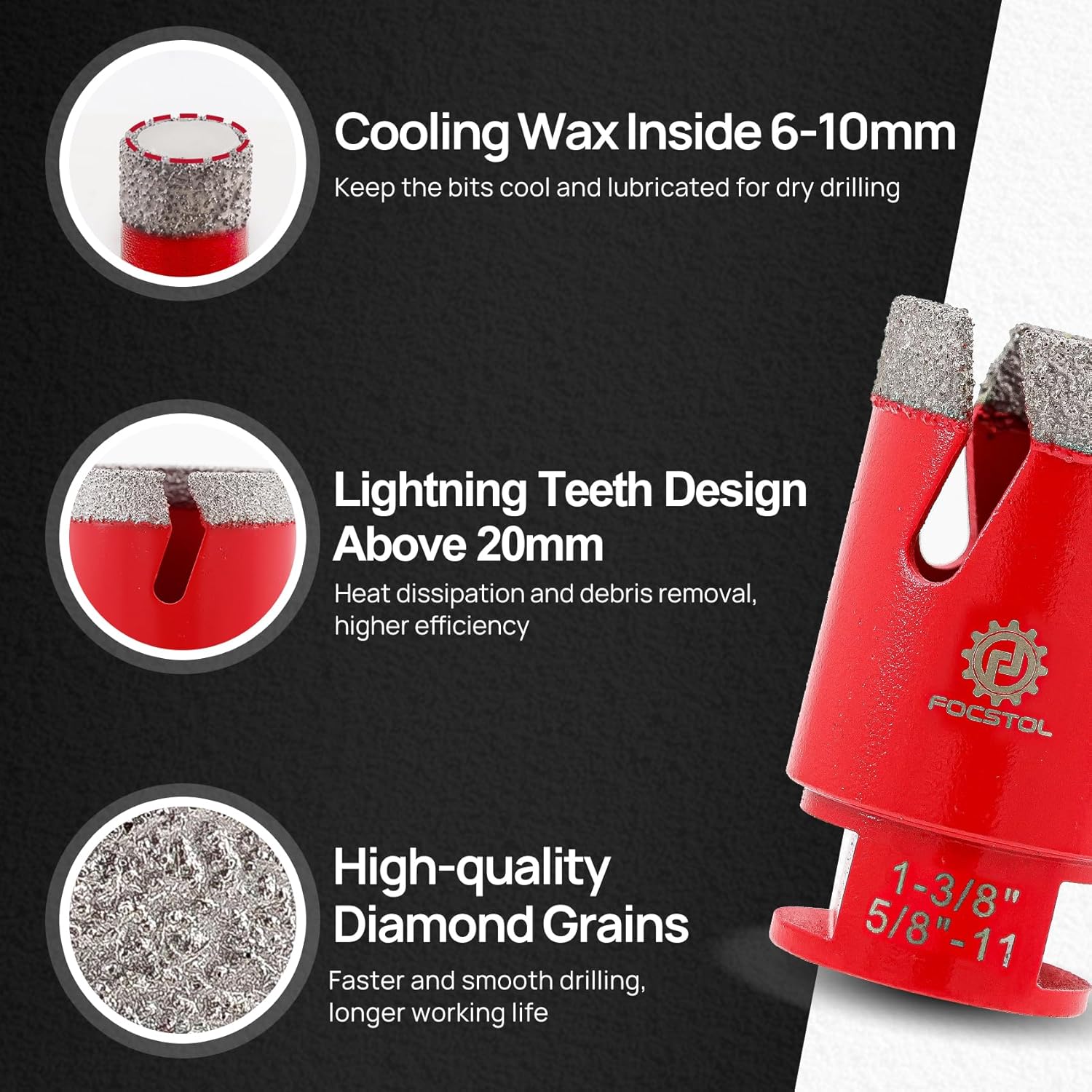 12-Piece Diamond Core Drill Bit Set for Porcelain, Ceramic Tile, Marble, Granite - 6 to 100mm Sizes + SDS Bit