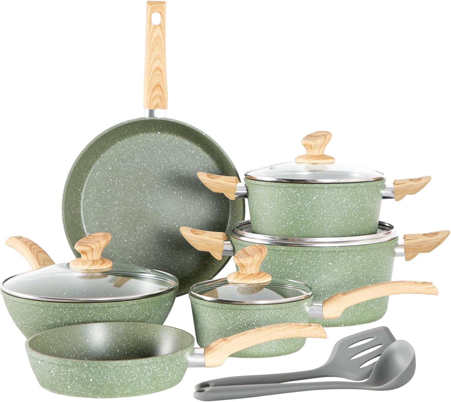 12-Piece Green Granite Nonstick Induction Cookware Set by Kitchen Academy