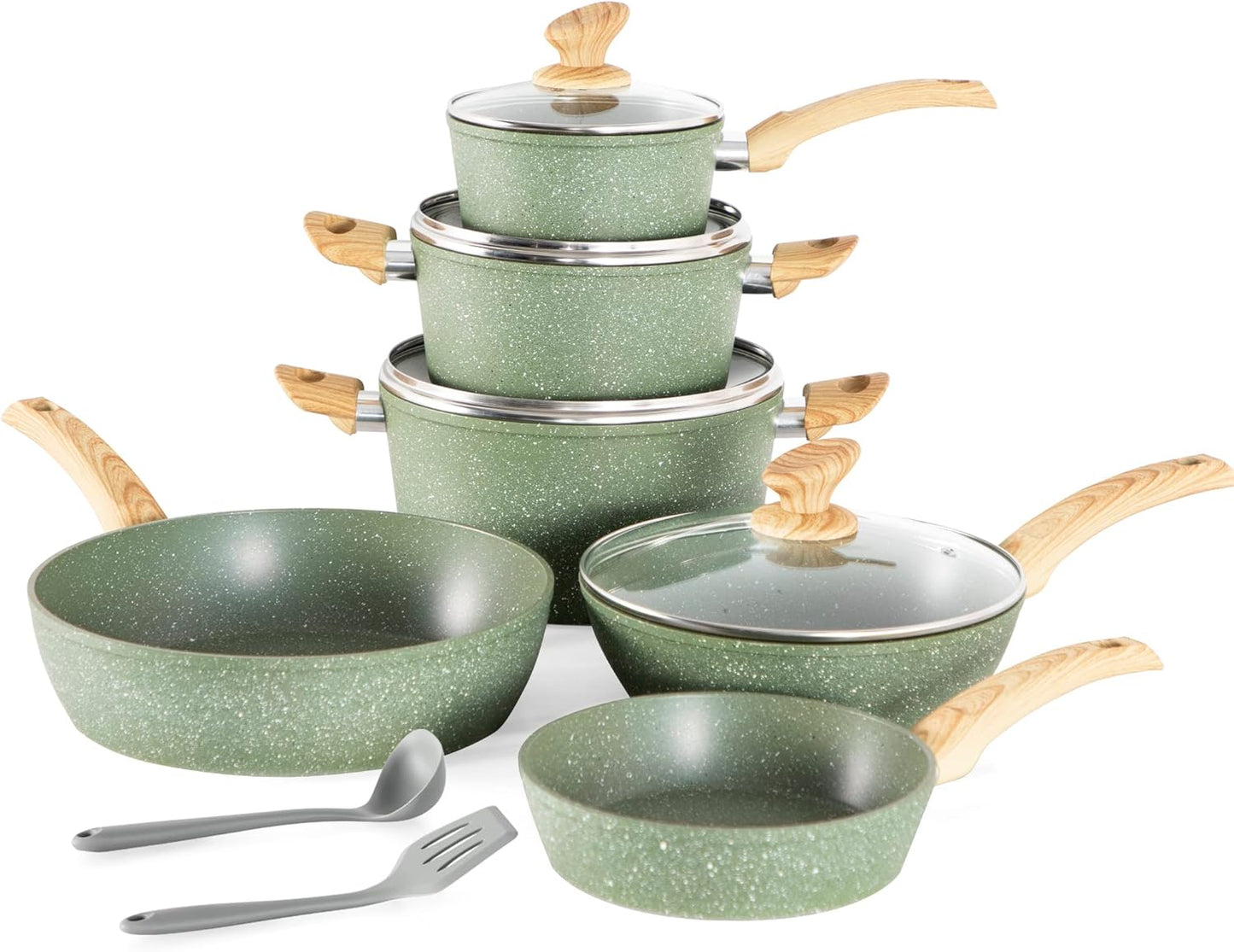 12-Piece Green Granite Nonstick Induction Cookware Set by Kitchen Academy