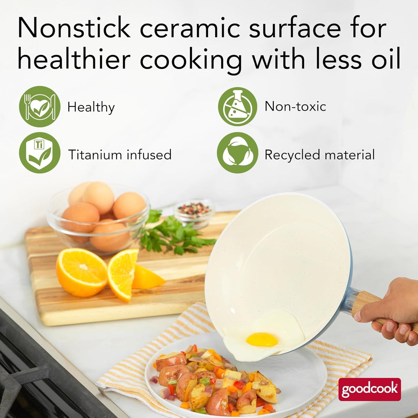 12-Piece Healthy Titanium-Infused Ceramic Cookware Set - Light Blue Induction Nonstick Pan & Pot Set with Steamer, Spoon, and Turner