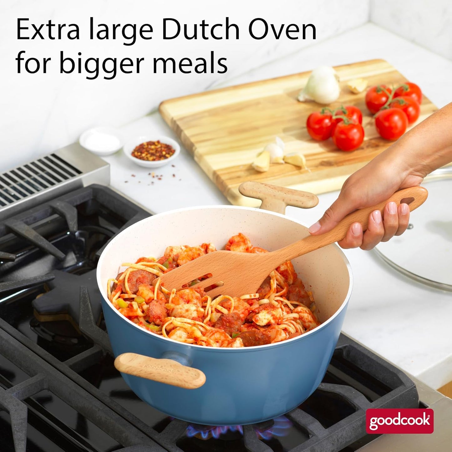 12-Piece Healthy Titanium-Infused Ceramic Cookware Set - Light Blue Induction Nonstick Pan & Pot Set with Steamer, Spoon, and Turner