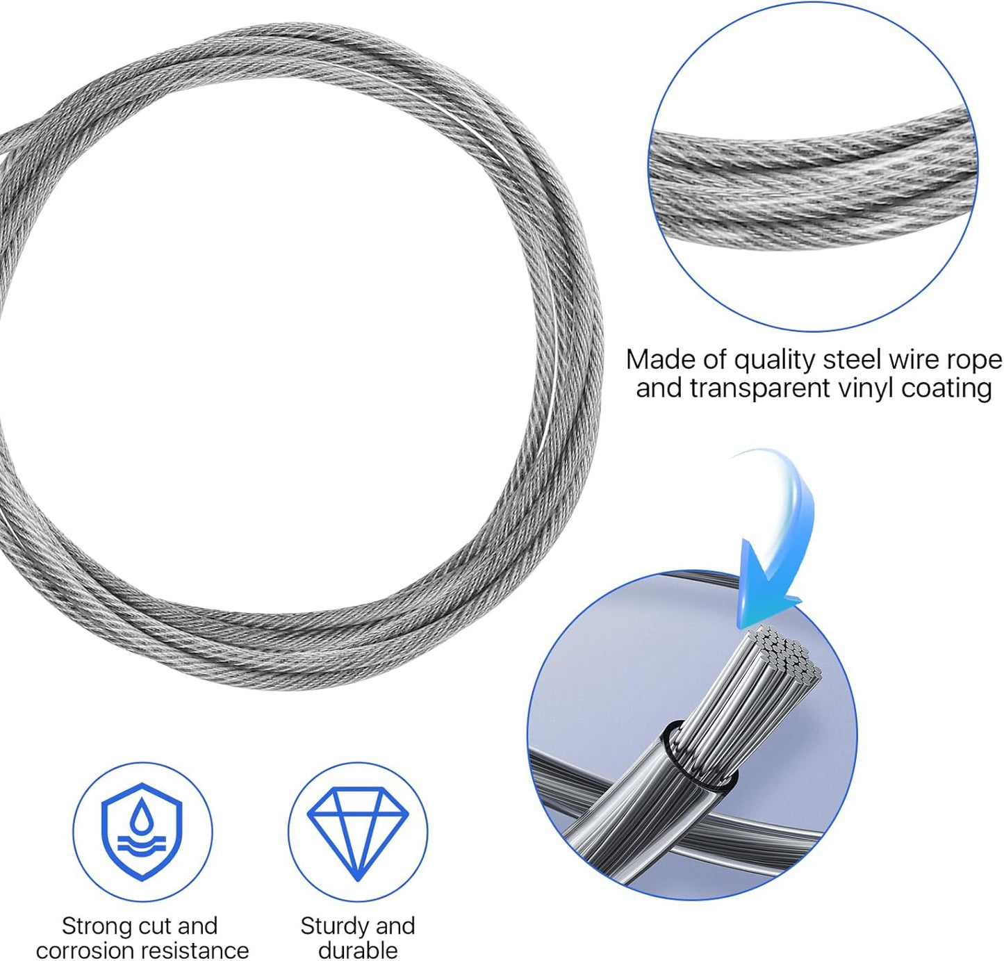 12-Piece Heavy-Duty Braided Steel Security Cable with Loops - 3.93ft x 3mm - Ideal for Gates, Bikes, Luggage, Toolbox, Tent - Silver Color