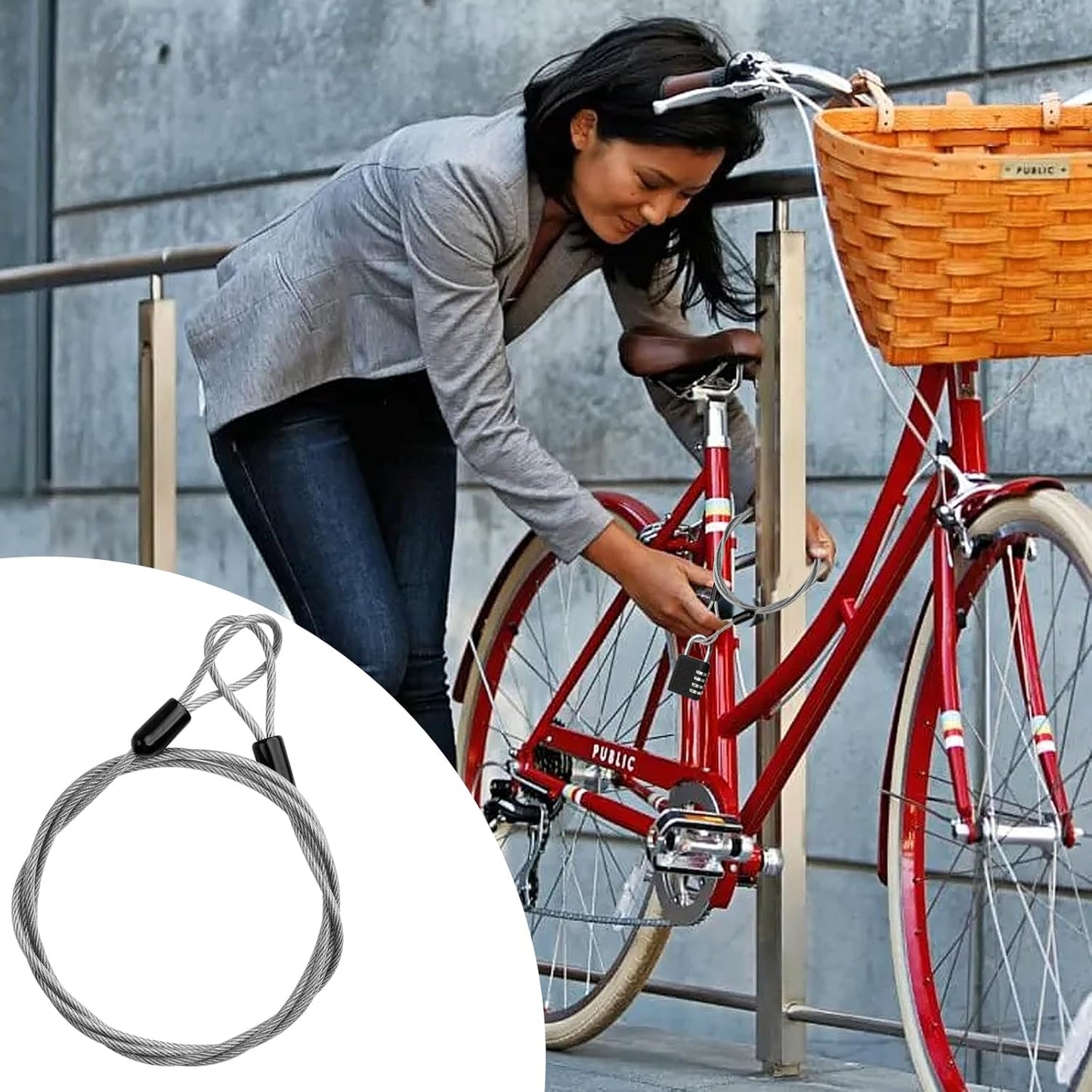 12-Piece Heavy-Duty Braided Steel Security Cable with Loops - 3.93ft x 3mm - Ideal for Gates, Bikes, Luggage, Toolbox, Tent - Silver Color