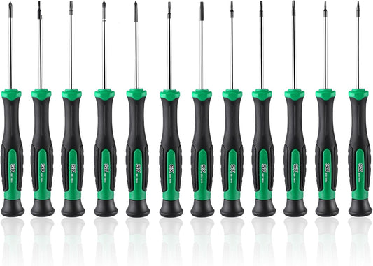 12-Piece Mini Screwdriver Set with Slotted/Phillip/Star Screwdrivers, Magnetic Tips, Premium Steel, SureGrip Handle