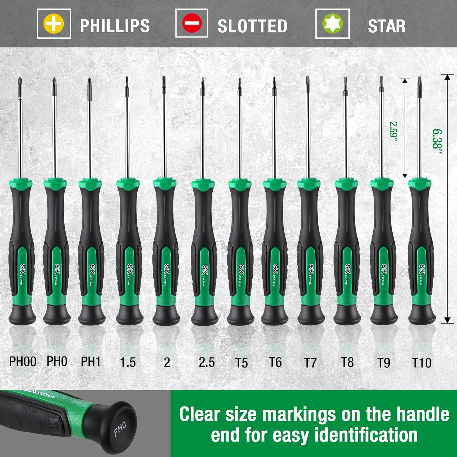 12-Piece Mini Screwdriver Set with Slotted/Phillip/Star Screwdrivers, Magnetic Tips, Premium Steel, SureGrip Handle