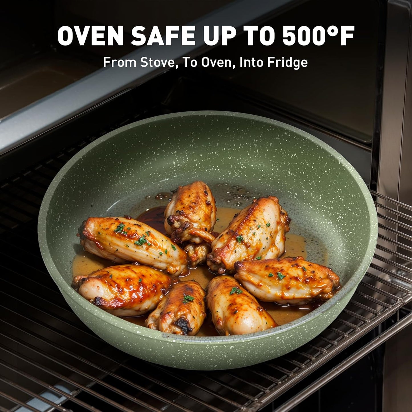 12-Piece Non-Stick Cookware Set with 10 Detachable Handle Pots and Pans - Green