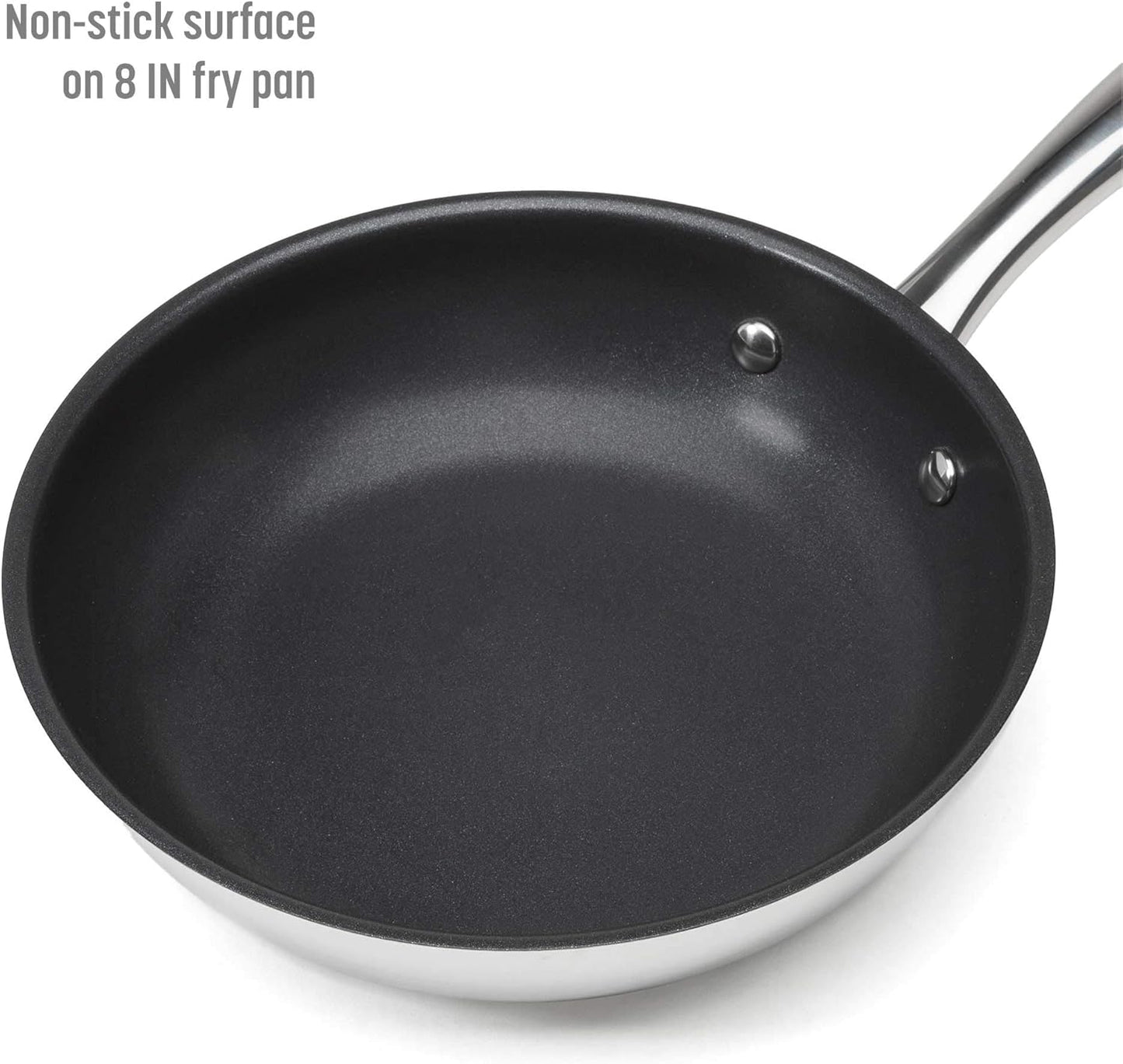 12-Piece Stainless Steel Cookware Set with Tri-Ply Base for Even Heating, Durable, Impact Bonded Pots and Pans, Includes Non Stick Frying Pan, Dishwasher Safe