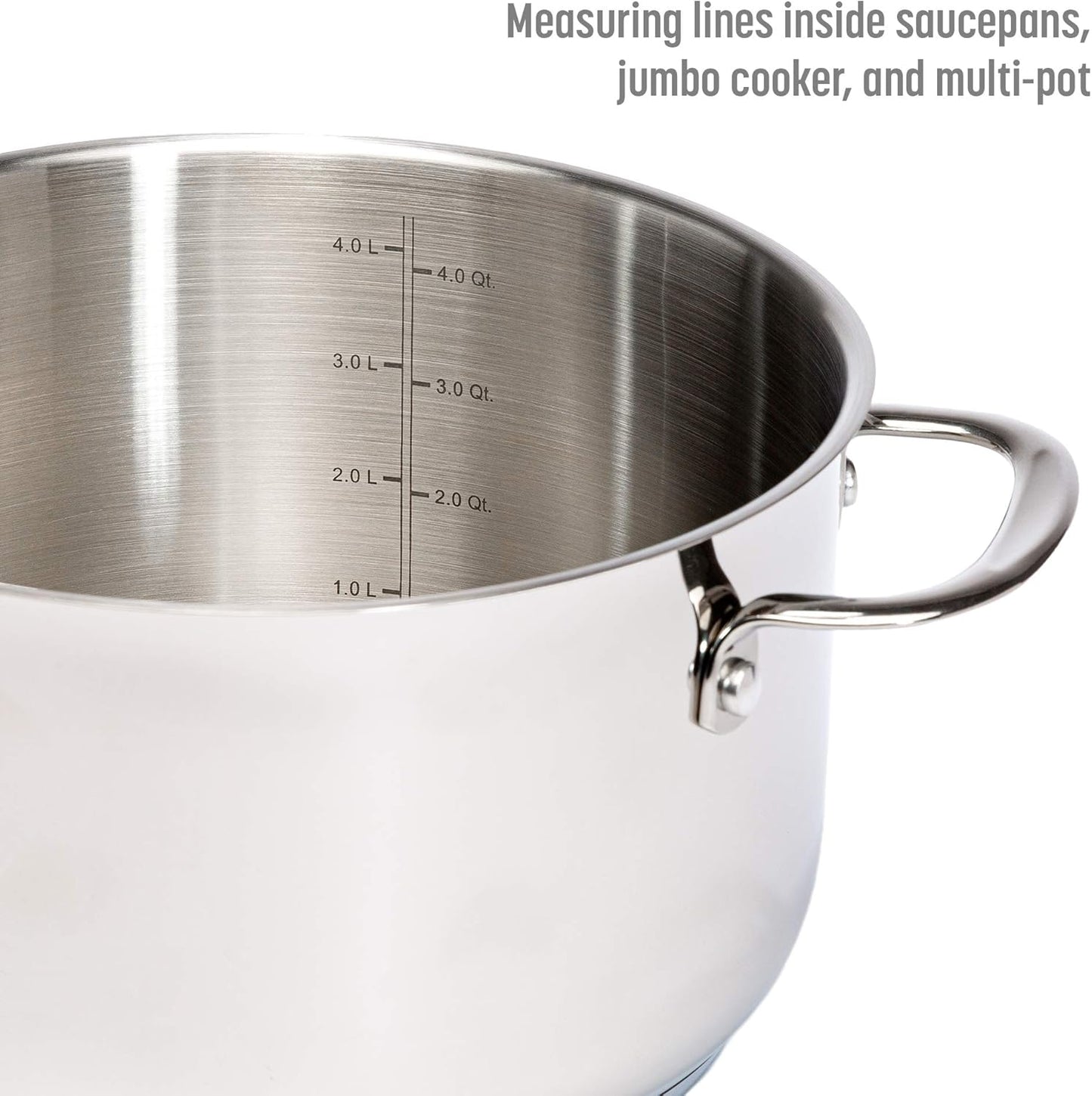 12-Piece Stainless Steel Cookware Set with Tri-Ply Base for Even Heating, Durable, Impact Bonded Pots and Pans, Includes Non Stick Frying Pan, Dishwasher Safe