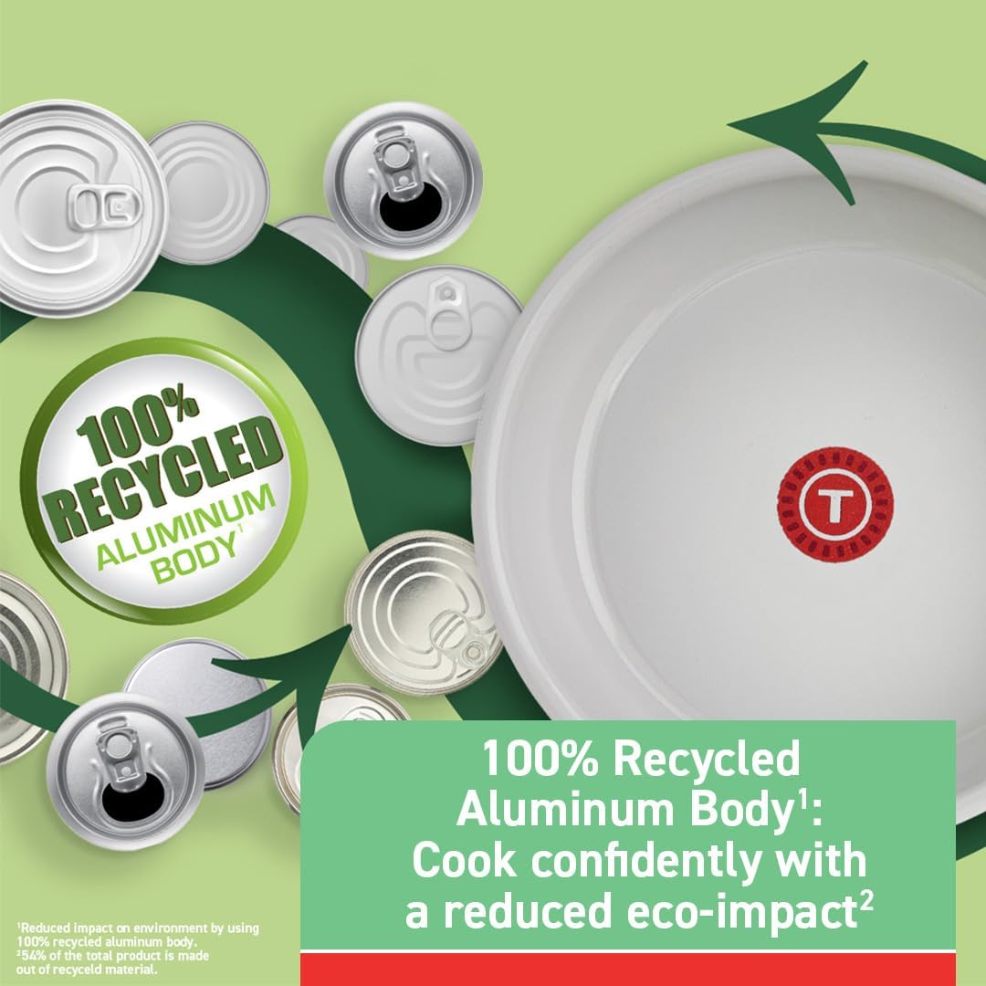 12-Piece T-fal Recycled Ceramic Nonstick Cookware Set - Oven Safe up to 350F - Includes Pots, Pans, Fry Pan, and Kitchen Tools - Green Color