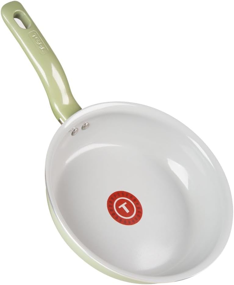 12-Piece T-fal Recycled Ceramic Nonstick Cookware Set - Oven Safe up to 350F - Includes Pots, Pans, Fry Pan, and Kitchen Tools - Green Color