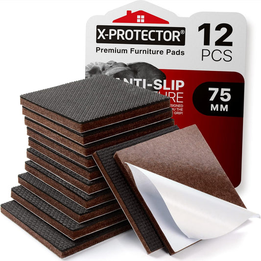12 Premium 3" Furniture Grippers with Non Slip Rubber Feet - SelfAdhesive Floor Protectors to Keep Furniture in Place