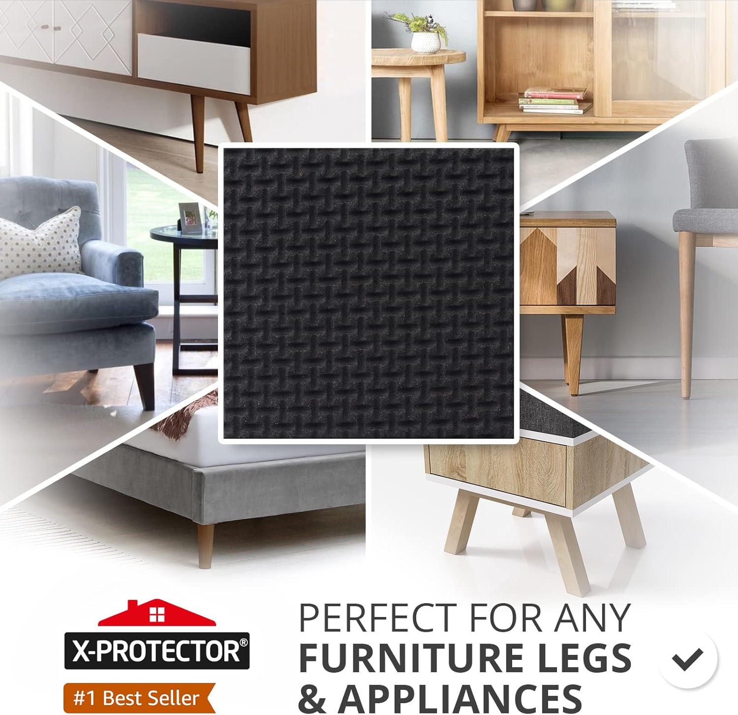 12 Premium 3" Furniture Grippers with Non Slip Rubber Feet - SelfAdhesive Floor Protectors to Keep Furniture in Place