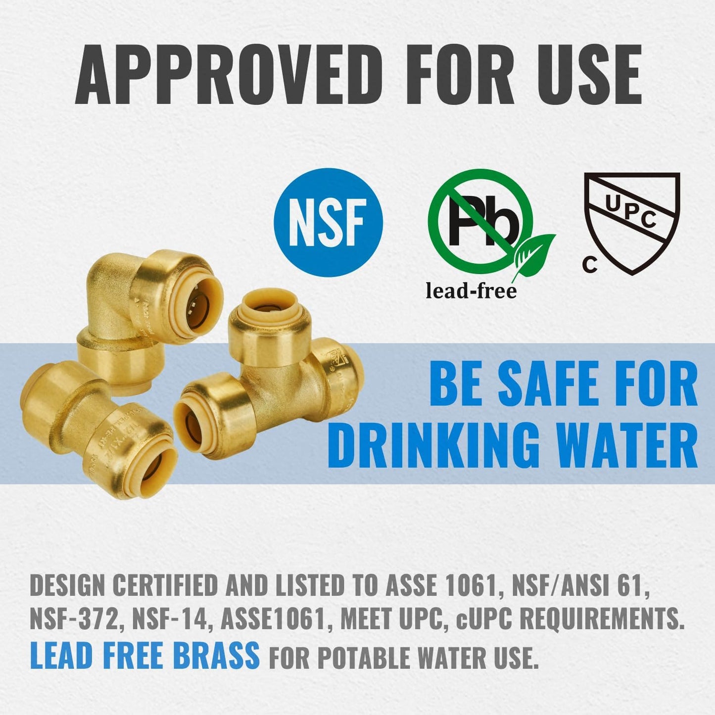 1/2" Push Pex Fittings Pack - Coupling, Elbow, Tee - No Lead Brass Connectors for Pex Pipe, Copper, CPVC - 25 Piece Set with Disconnect Clip