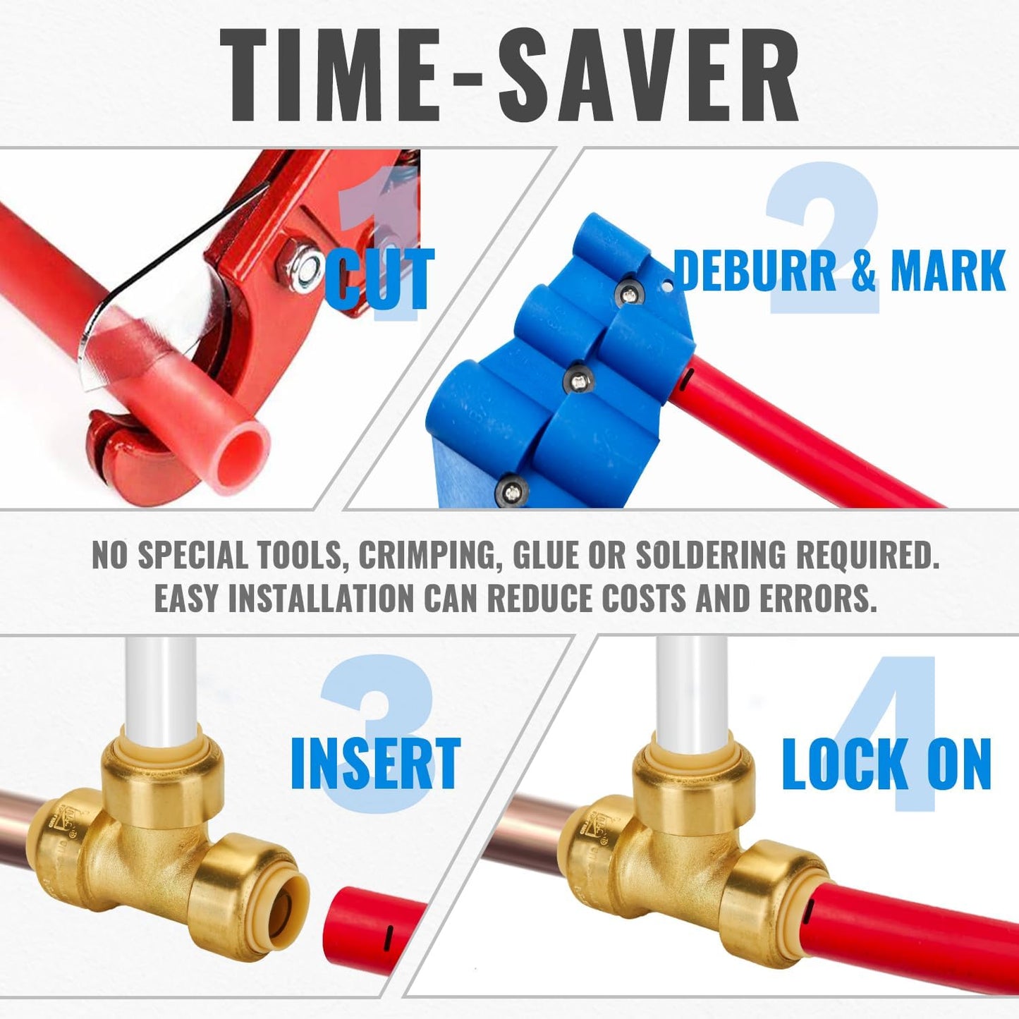 1/2" Push Pex Fittings Pack - Coupling, Elbow, Tee - No Lead Brass Connectors for Pex Pipe, Copper, CPVC - 25 Piece Set with Disconnect Clip
