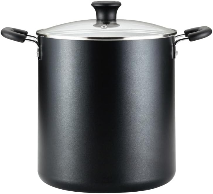 12 Quart T-fal Specialty Nonstick Stockpot with Lid - Oven Broiler Safe, Stay-Cool Handles - Dishwasher Safe Black Cooking Pot