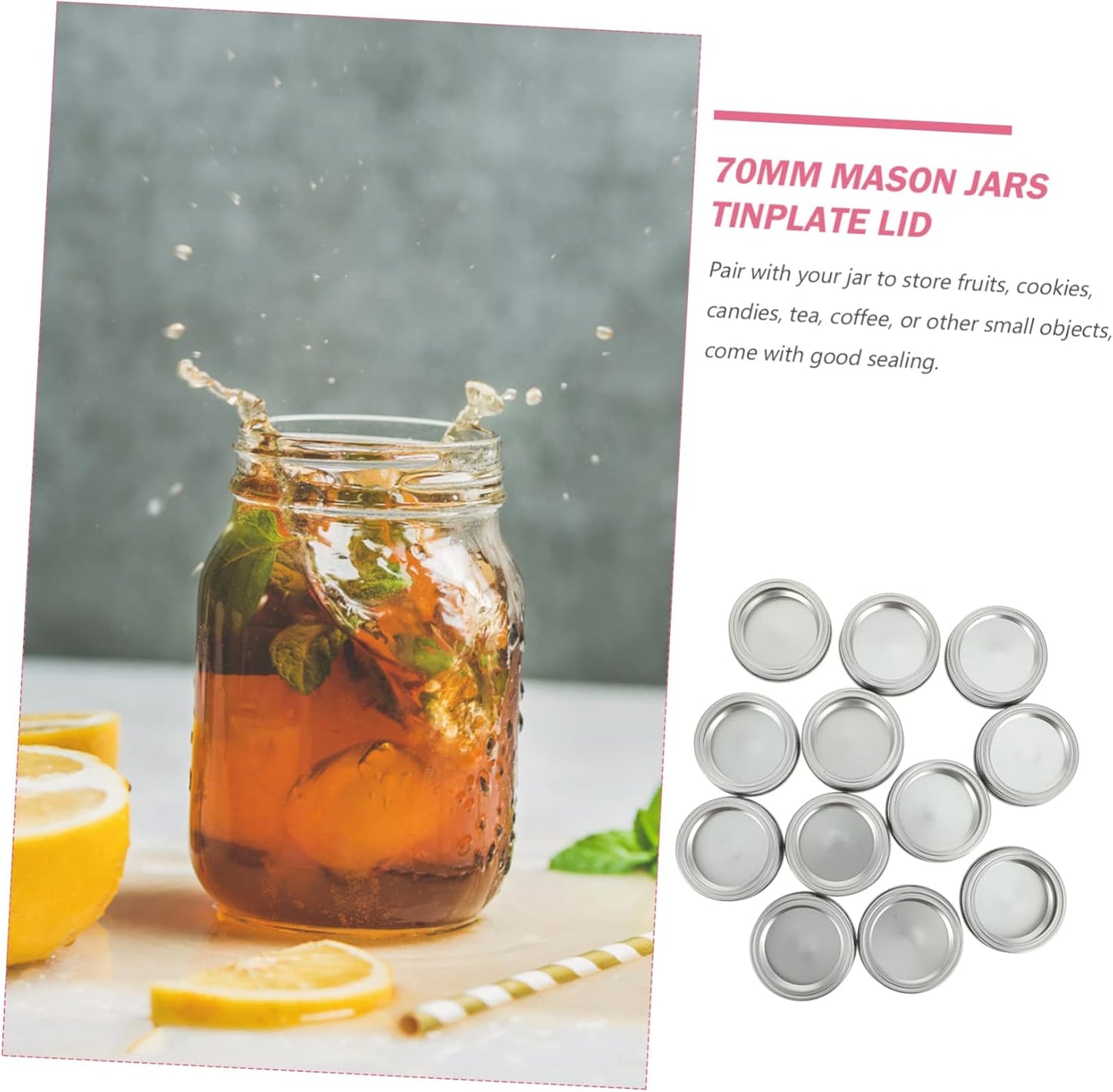 12 Sets of 70mm Regular Canning Jar Lids and Rings - Replacement Seal Lids for Mason Jars - Compatible with Standard Mouth Canning Jars