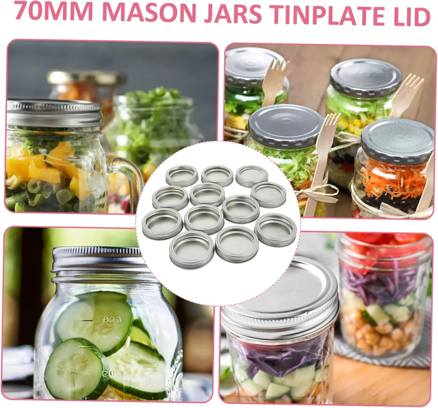 12 Sets of 70mm Regular Canning Jar Lids and Rings - Replacement Seal Lids for Mason Jars - Compatible with Standard Mouth Canning Jars