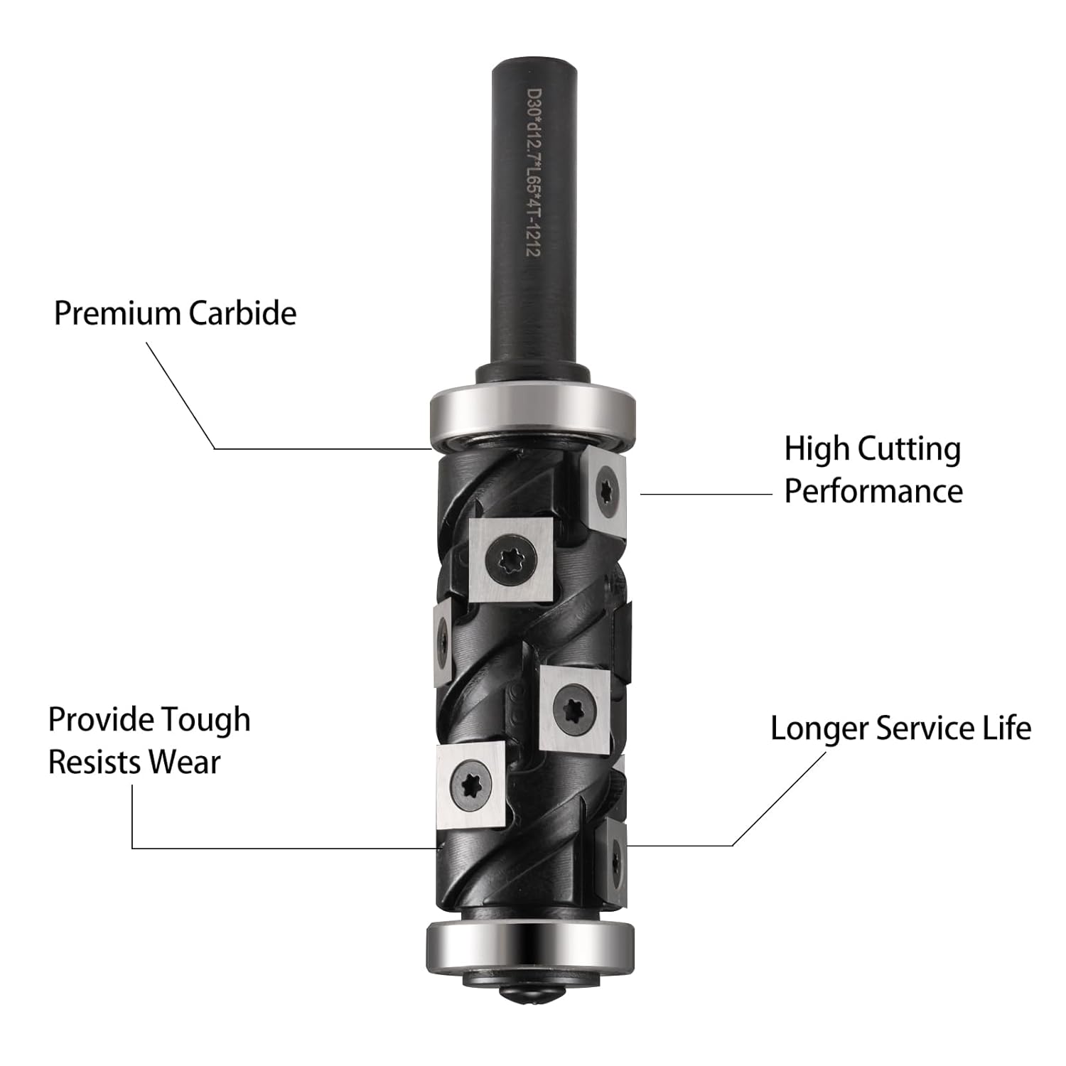 1/2" Shank Carbide Insert Flush Trim Router Bit with Double Bearings for Woodwork Trimming