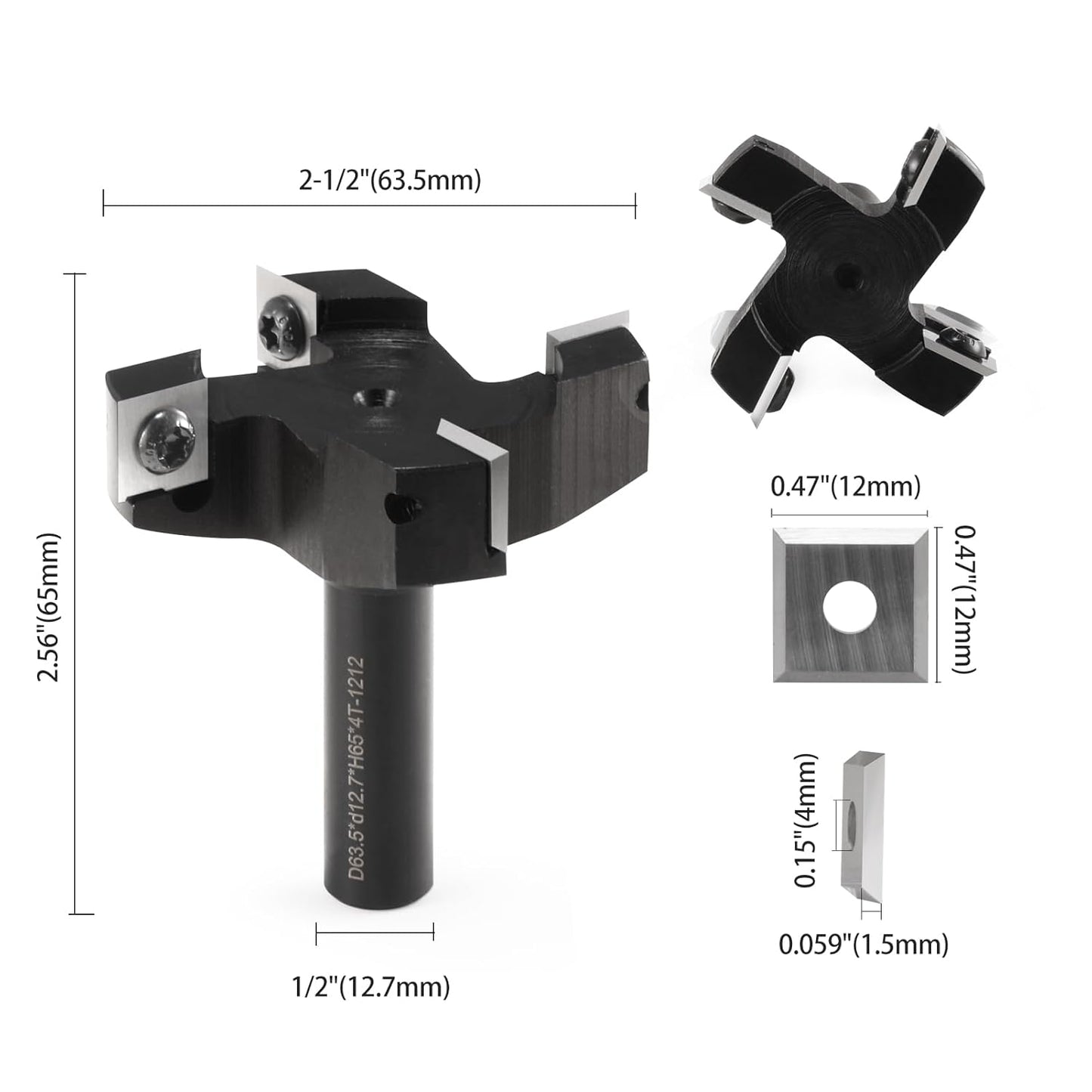 1/2" Shank CNC Spoilboard Surfacing Router Bit with Carbide Insert for Woodworking - 2-1/2" Cutting Diameter