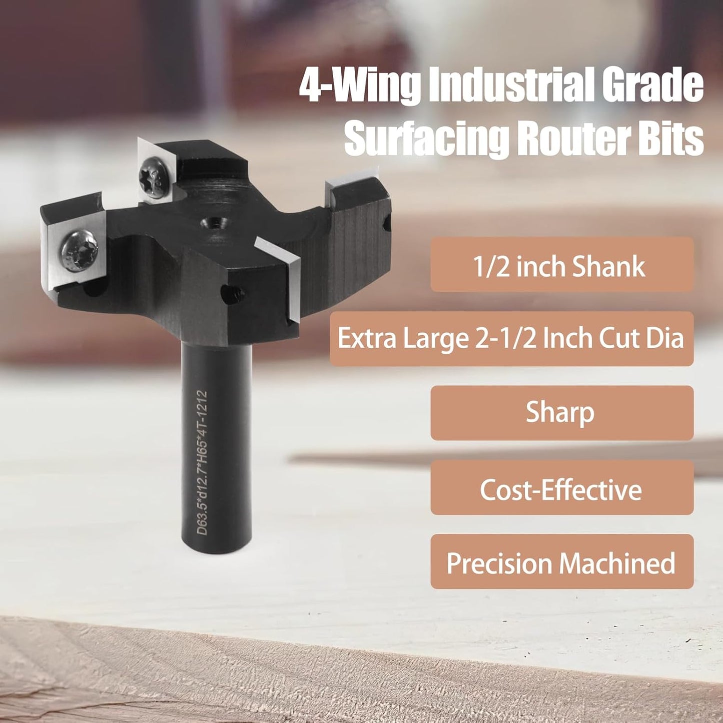 1/2" Shank CNC Spoilboard Surfacing Router Bit with Carbide Insert for Woodworking - 2-1/2" Cutting Diameter