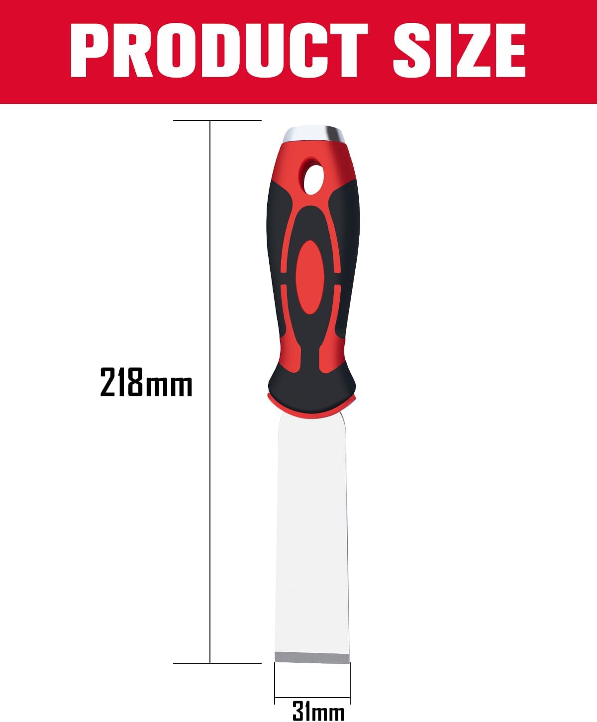 1.2" Stainless Steel Putty Knife Scraper with Hammer End and Soft Grip - Heavy Duty Rotation Design