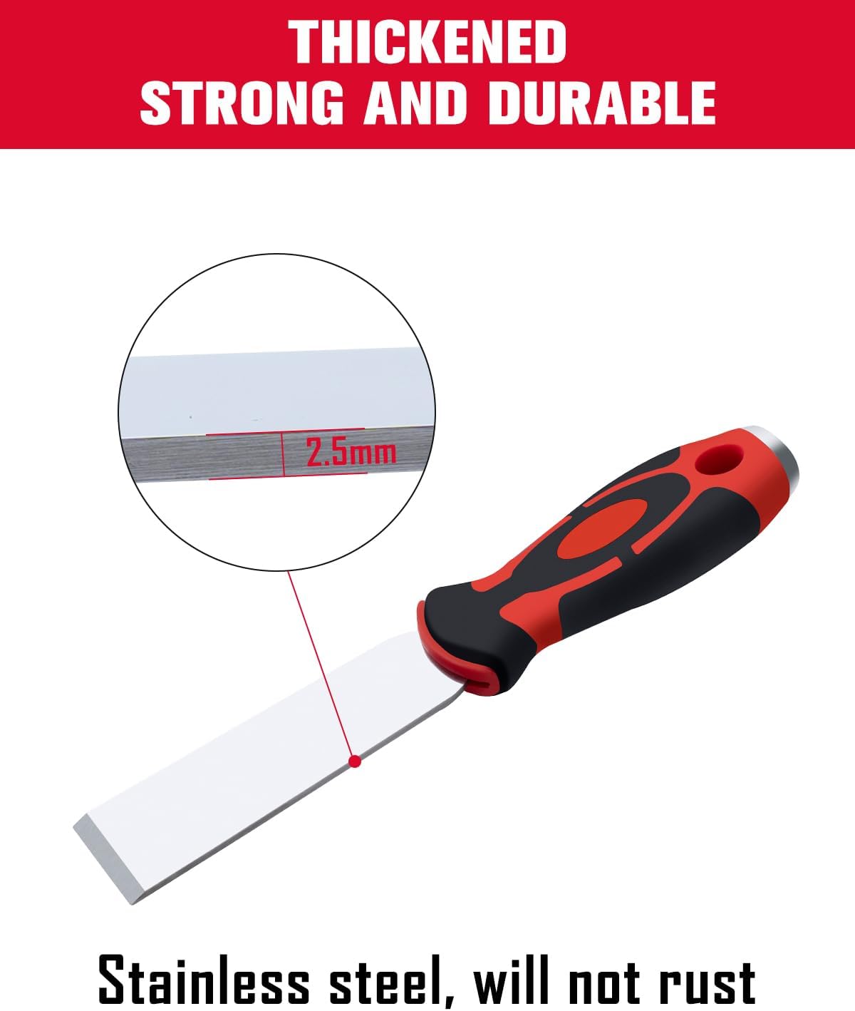 1.2" Stainless Steel Putty Knife Scraper with Hammer End and Soft Grip - Heavy Duty Rotation Design