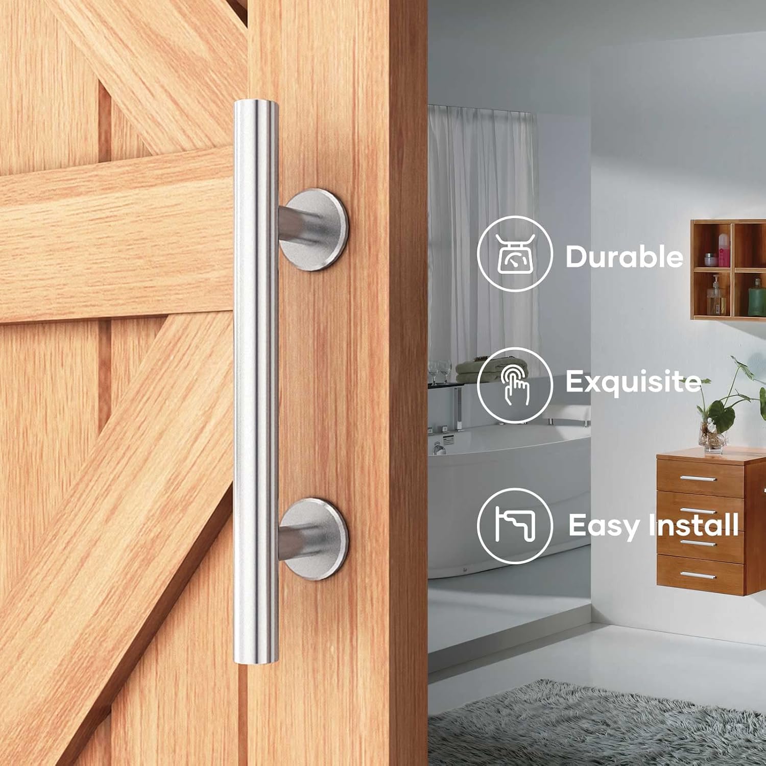 12" Stainless Steel Sliding Barn Door Handles and Pulls Set - Double Sided Flush Hardware with Brushed Finish - Easy Install by EaseLife