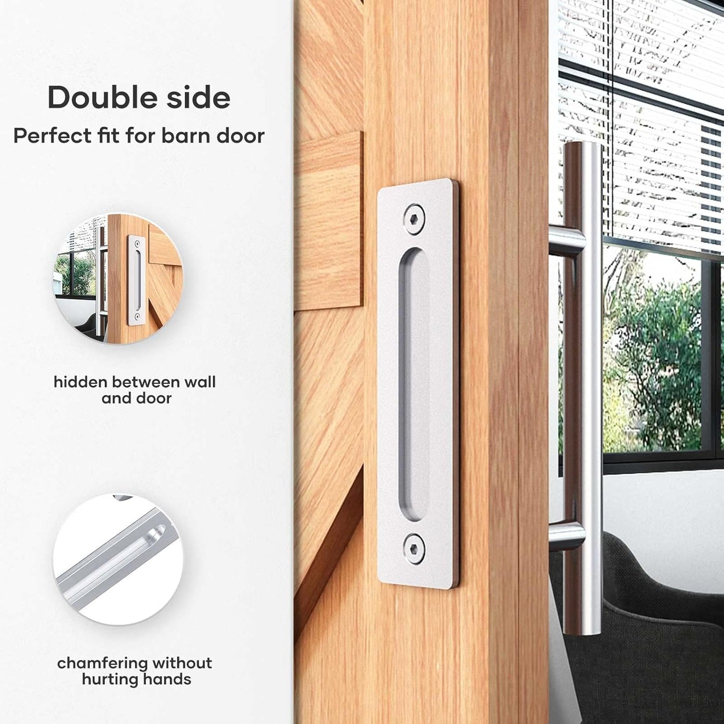 12" Stainless Steel Sliding Barn Door Handles and Pulls Set - Double Sided Flush Hardware with Brushed Finish - Easy Install by EaseLife