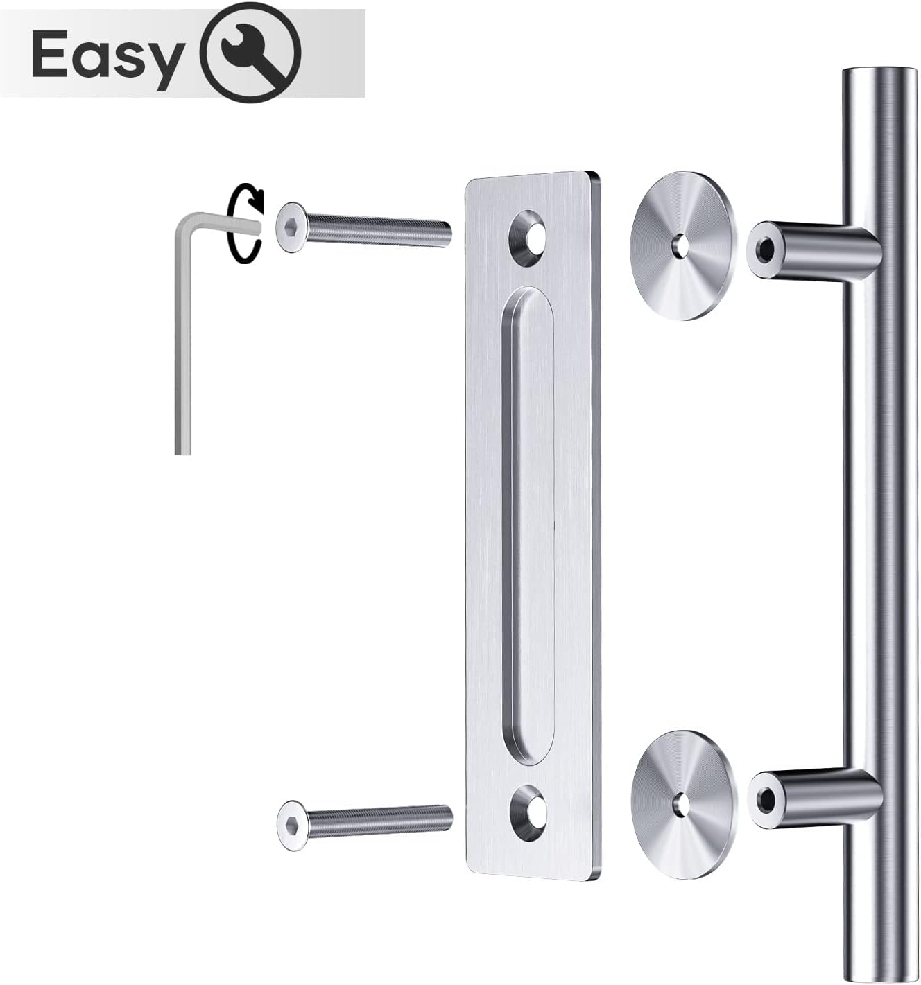 12" Stainless Steel Sliding Barn Door Handles and Pulls Set - Double Sided Flush Hardware with Brushed Finish - Easy Install by EaseLife